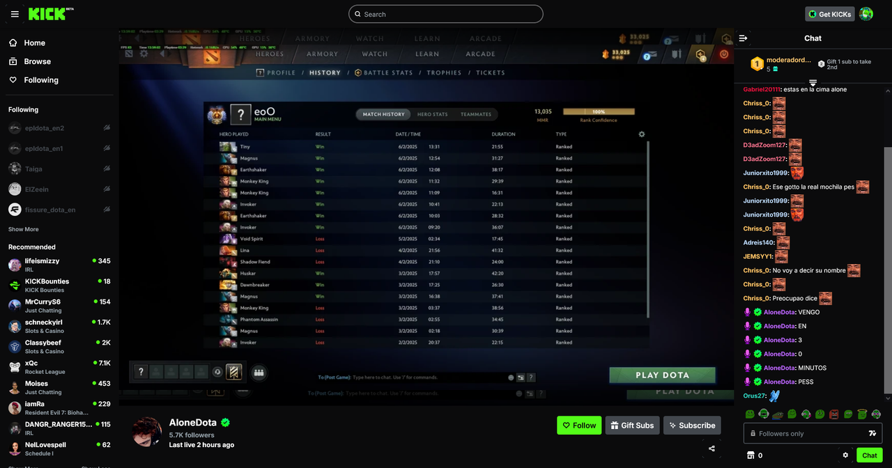 Screenshot 2026 02 12 at 00 38 46 Alone Dota Clips Watch Live on Kick