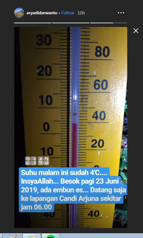 Update terbaru fenomena Bun Upas di Dieng, Sabtu (22/6/2019) pukul 21.43 WIB