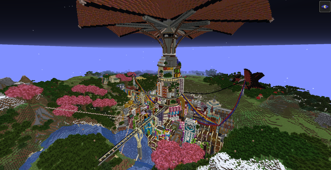 "Intrigue" the Cyberpunk Umbrella city Minecraft Map