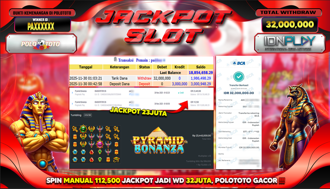 POLOTOTO JACKPOT SLOT PYRAMID BONANZA Rp.32.000.000,- LUNAS