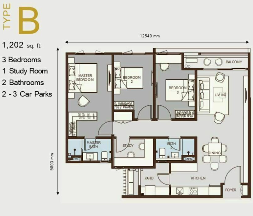 Park One Type B floor plan in Melawati, Selangor