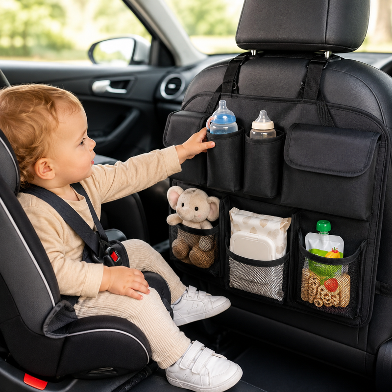 Car Back Seat Organiser with Storage Pockets | Universal Car Seat Back Protector 9 Car Back Seat Organiser with Storage Pockets