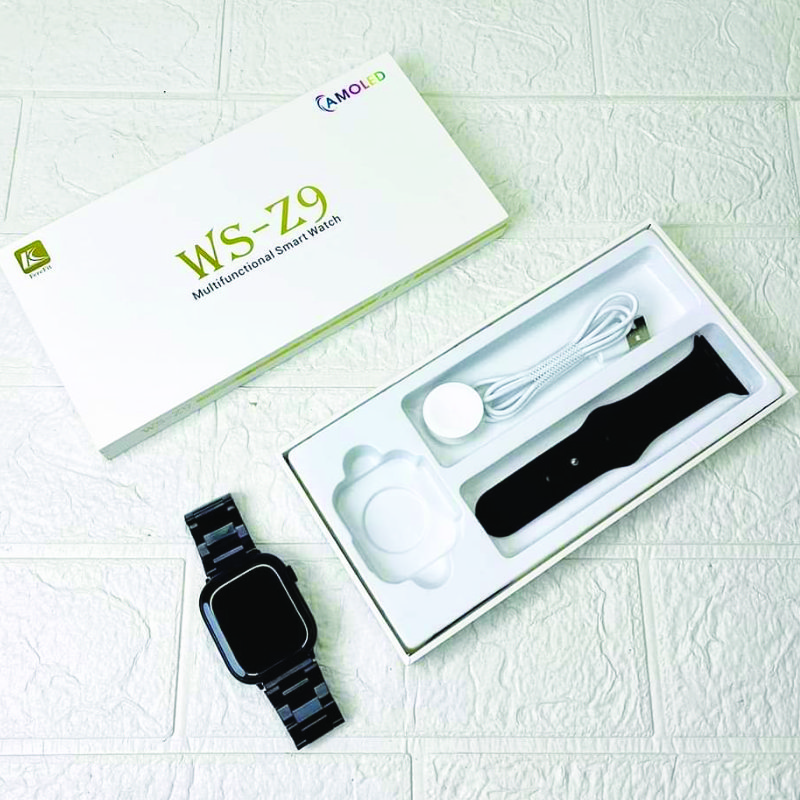 ساعة FereFit WS-Z9 الذكية - شاشة AMOLED عالية الدقة، بطارية تدوم 7 أيام، مكالمات بلوتوث، مقاومة للماء IP67، مراقبة SpO2 وضربات القلب - أسود