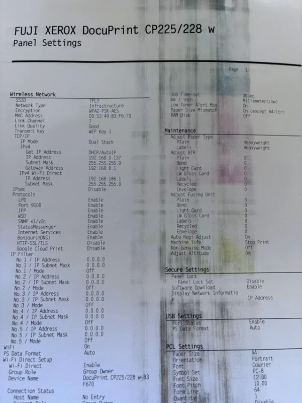 fuji xerox cp225w print issues