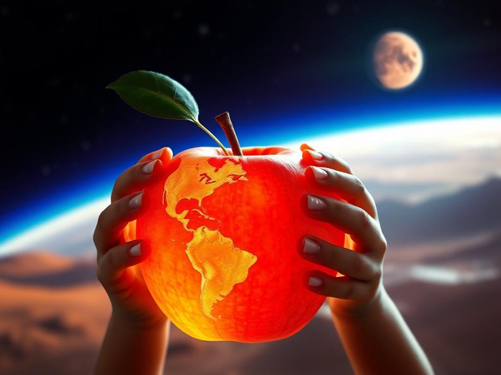Could the apple child symbolize the blending of Earth’s biology with extraterrestrial environments