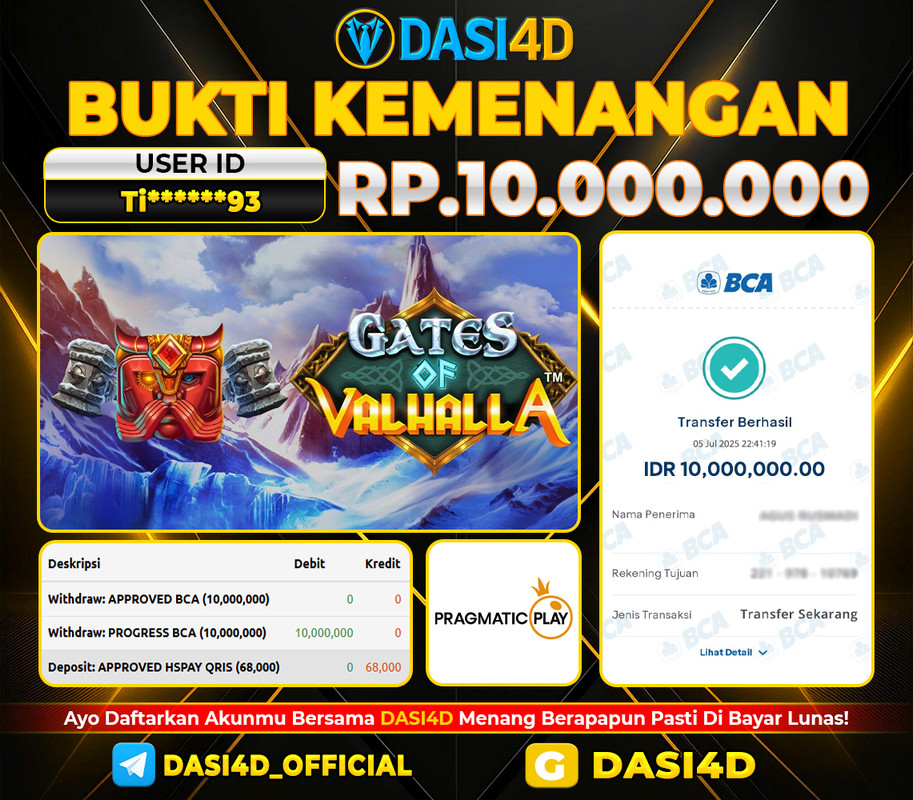 BUKTI KEMENANGAN 05 JULI 2025 DI GATES OF VALHALLA WD RP 10.000.000