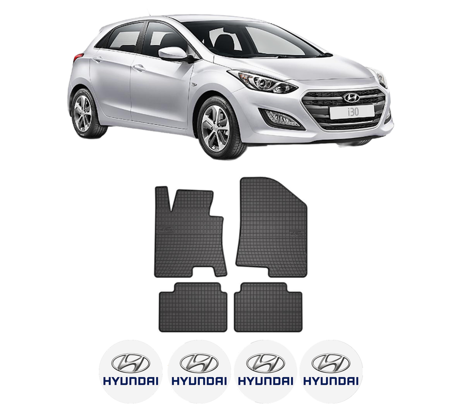 Set covorase presuri HYUNDAI i30 (GD) din 2011-2016, auto, din cauciuc thermoplastic, 4 Stickere auto cu HYUNDAI