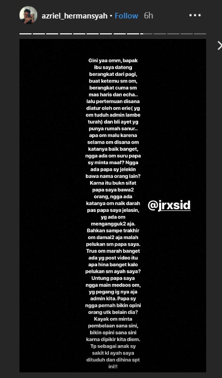 IG Story Azriel Hermansyah