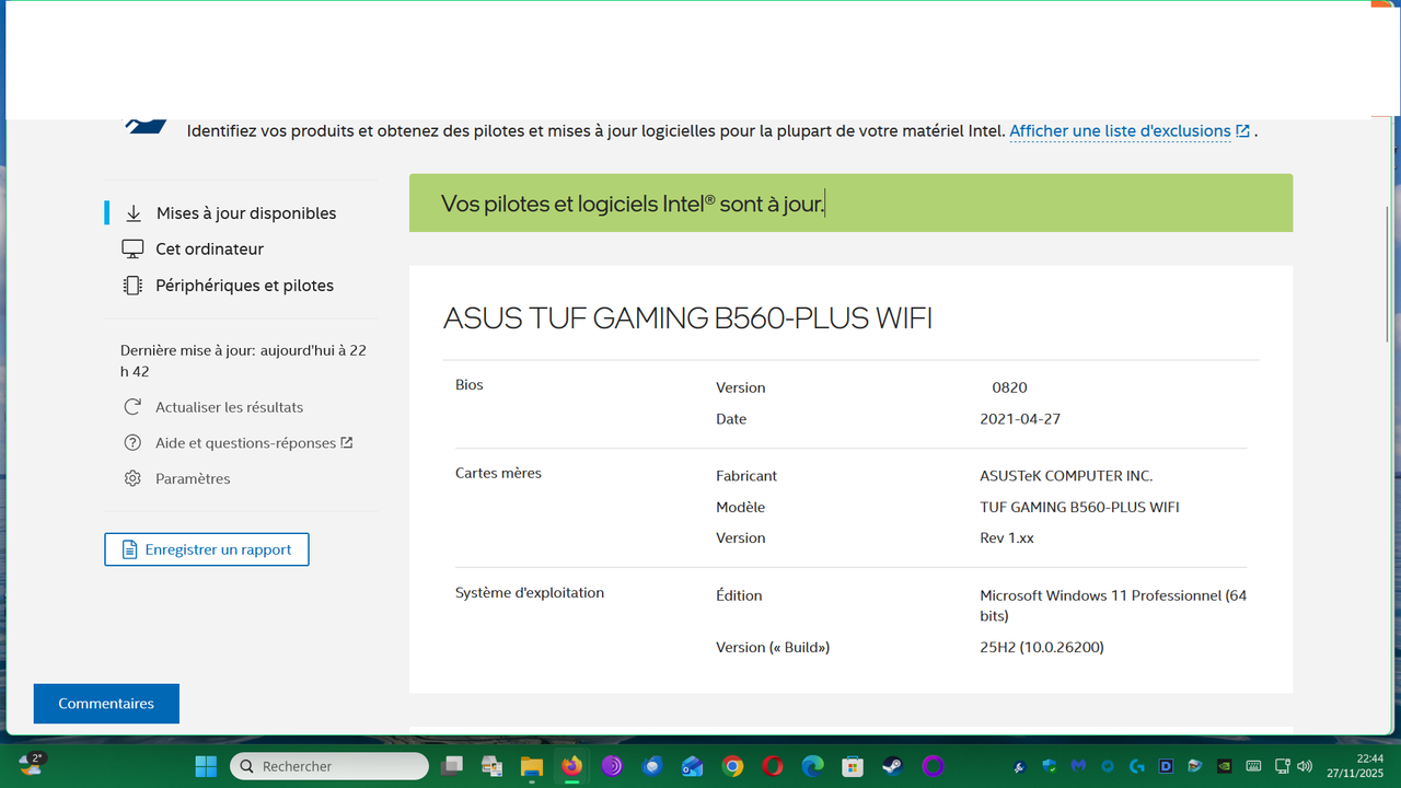 vos pilotes et logiciels intel sont a jour