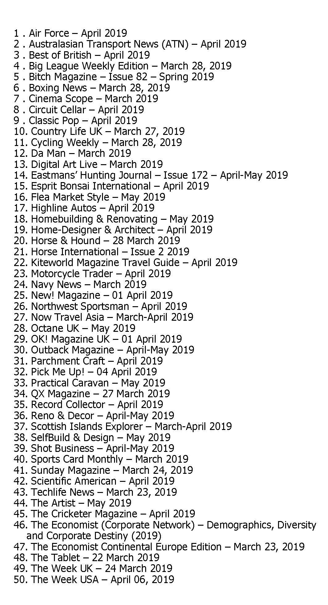 50 Assorted Magazines - April 07 2019 50 Assorted Magazines - April 07 2019