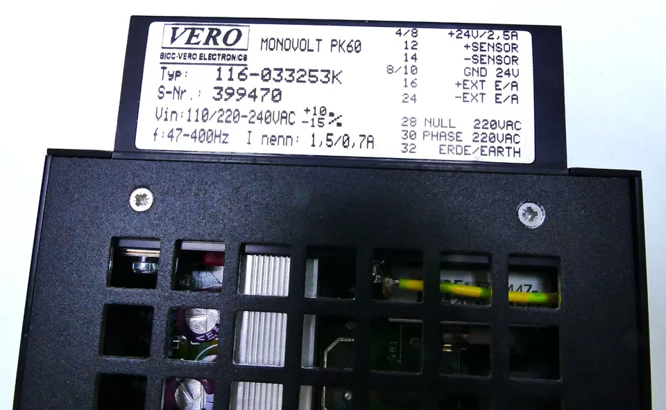 VERO Monovolt PK60 Typenschild und elektrische Daten