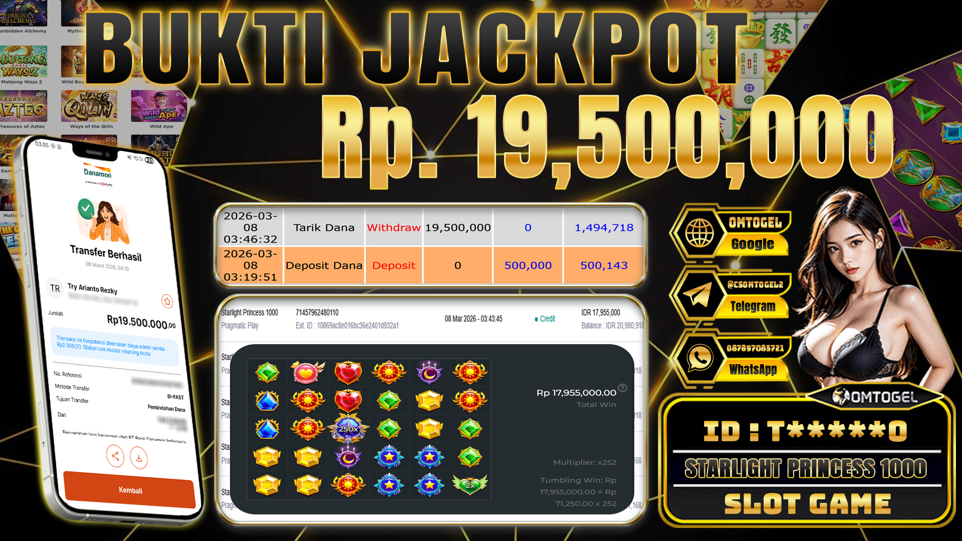 OMTOGEL JACKPOT PRAGMATIC PLAY STARLIGHT PRINCESS 1000, 19 JUTA DI BAYAR LUNAS ,-