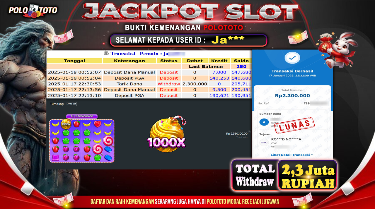 POLOTOTO JACKPOT SLOT SWEET BONANZA 1000 Rp.2,300.000,-