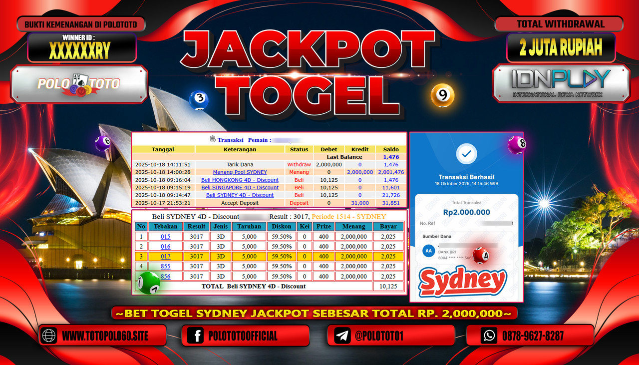 POLOTOTO JACKPOT TOGEL POOL SYDNEY Rp.2.000.000,- LUNAS