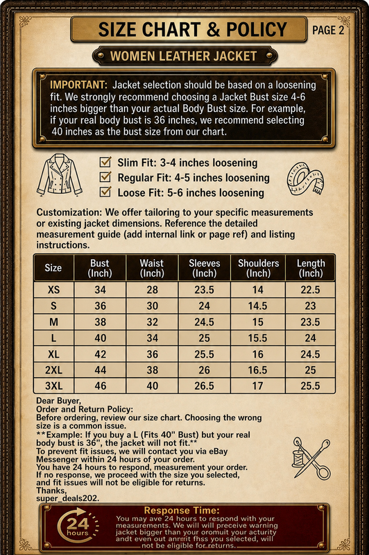 Size Chart & Policy