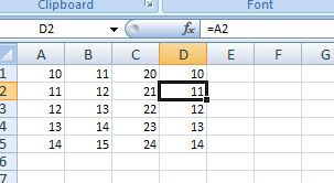 Cell Formula in D2 after Range(D1 D3) =    =R[0]C[-3]