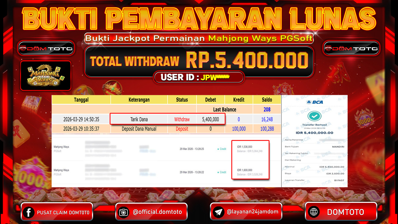 JACKPOT SLOT Mahjong Ways PGSoft 29 MARET 2026