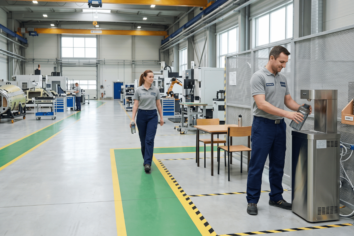 Dystrybutor wody do hali produkcyjnej w Świdniku - jak zapewnić wodę pracownikom bez butli?