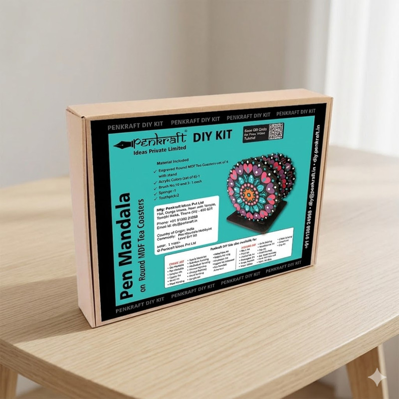 Penkraft Pen Mandala on Engraved round MDF Tea Coasters Hobbyist level DIY Kit with Free video tutorial
