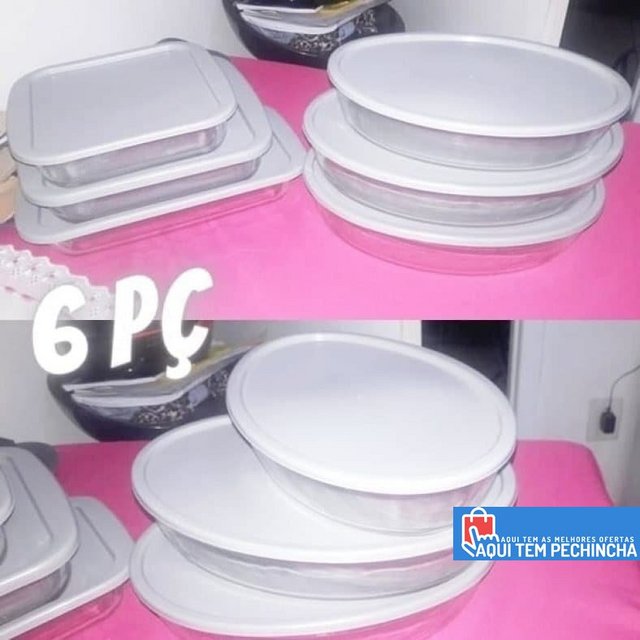 Conjunto de Assadeiras em Vidro com Tampa Plástica Marinex – 6 Peças