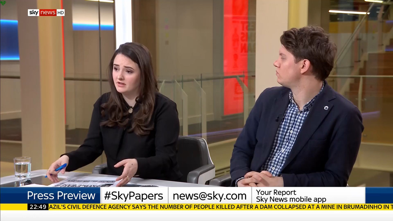 27 January - 22.00.00 - Sky News At 10. Anna Jones with the main