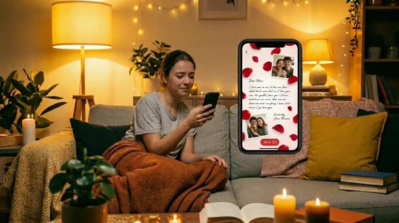 Una pareja riendo feliz y brindando con vino en copas frente a sus respectivas pantallas de laptops durante una videollamada de cena romántica virtual
