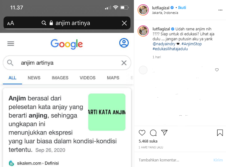 Lutfi Agizal mempermasalahkan kata anjim