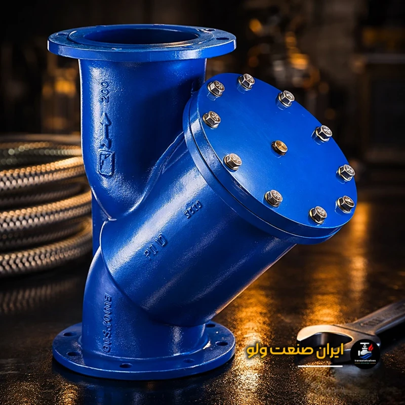 شیر صافی ۲ اینچ میراب با بدنه چدن و توری استیل ۳۰۴ - نمای کامل