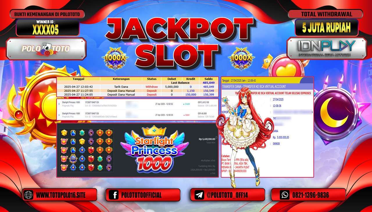 POLOTOTO JACKPOT SLOT STARLIGHT PRINCESS 1000 Rp.5.000.000,-