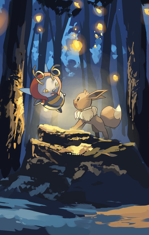 eevee-and-volbeat-pokemon-drawn-by-yamao