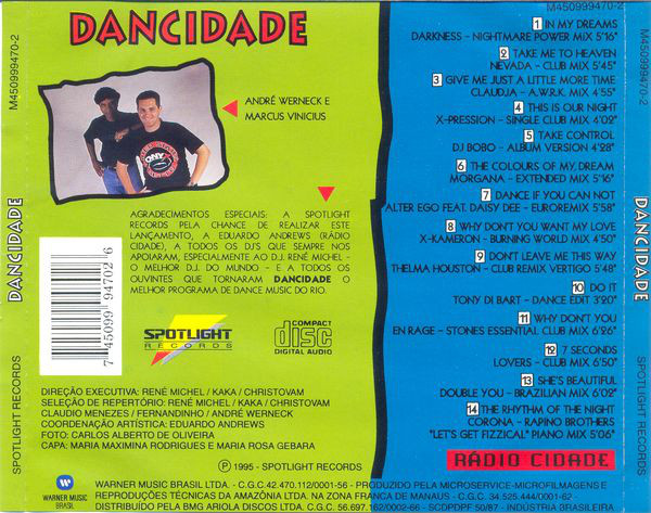 16/03/2023 - Various – Dancidade (CD, Compilation, Stereo)(Spotlight Records – M450999470-2)  1995 Dancidade-verso