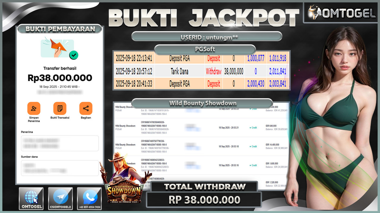 OMTOGEL JACKPOT PGSOFT WILD BOUNTY SHOWDOWN 38 JUTA DI BAYAR LUNAS ,-
