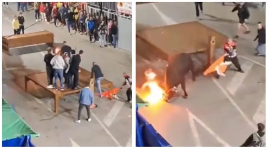 Sujeto recibe cornada luego de prenderle fuego a un toro