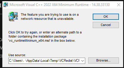 Просит MS Visual C   2019 X64 Minimum Runtime - 14.26.28720_0