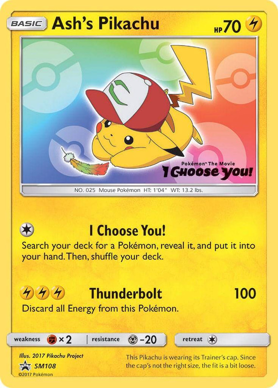 2017 Ash's Pikachu SM108 promotional card