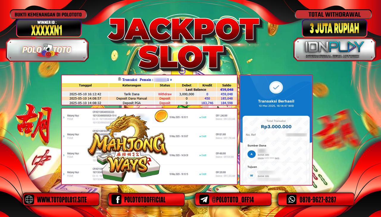 POLOTOTO JACKPOT SLOT MAHJONG WAYS Rp.3.000.000,-
