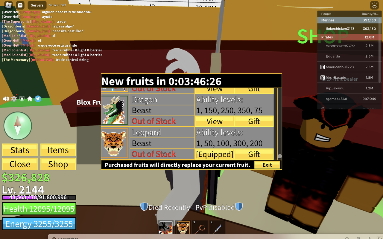 UNVERIFIED Blox Fruit : Level 2450, V4 RACE HUMAN, Awake Dough, Unlocked  All Fighting Style, Has Good Fruit in Inventory