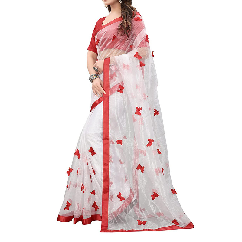 Women's Embroidered Fashionable Butterfly Pattern Saree Top Bolywood Readywear - Picture 25 of 33