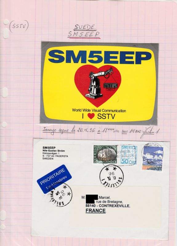 QSL de mon 1er QSO SSTV SM5-EEP-96