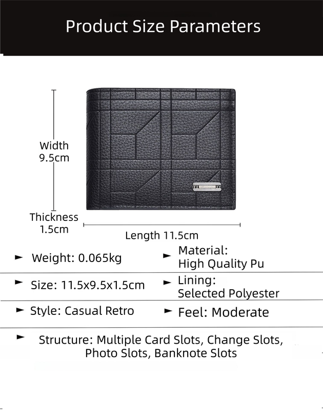 Dark Brown Men's Ultra-Thin PU Leather Wallet - Compact & Stylish Bi-fold Purse with Multiple Card Slots