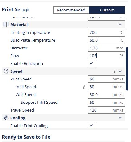 My 3 D Printer Speed Setting
