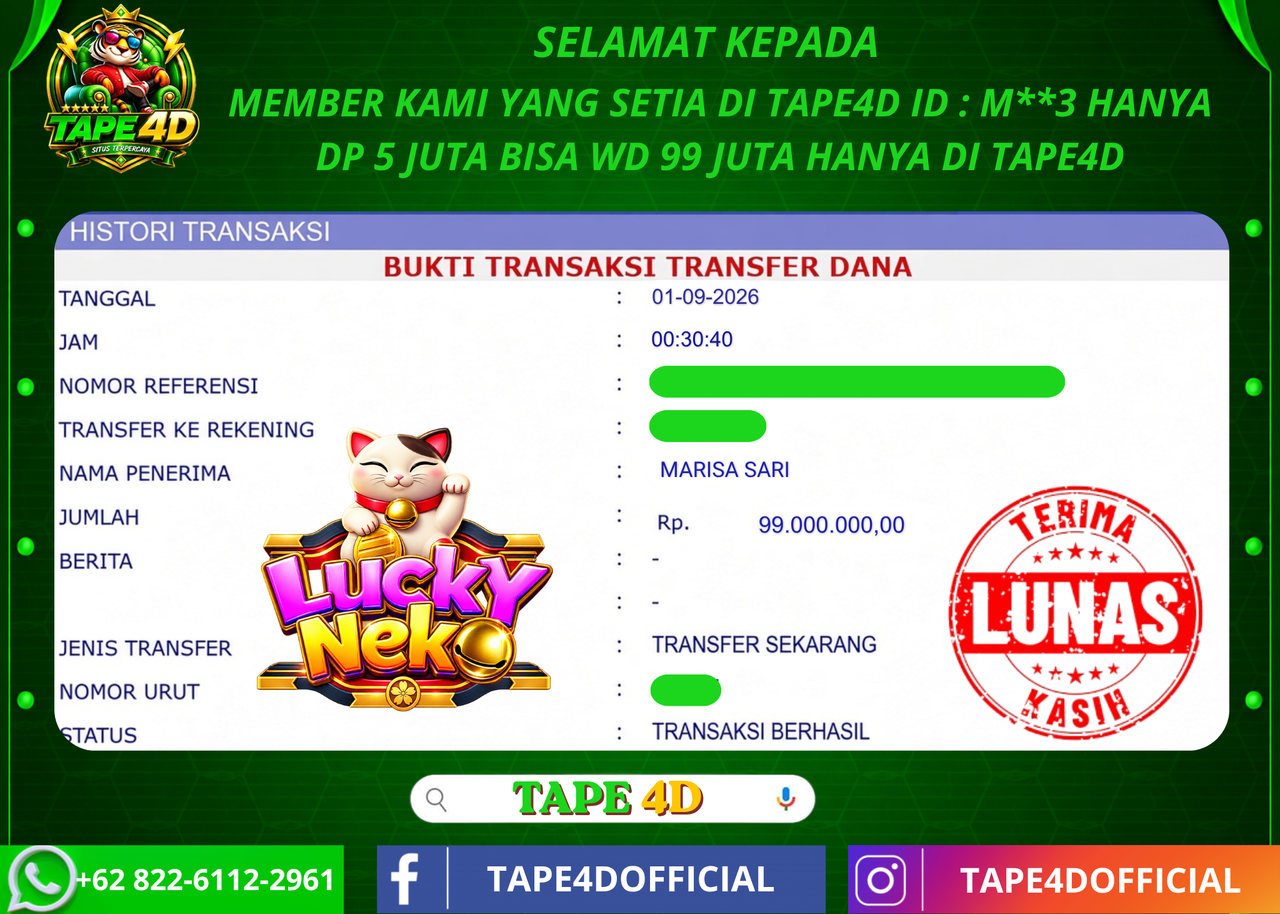 TAPE4D LUCKY NEKO PG SOFT 99.000.000-LUNAS