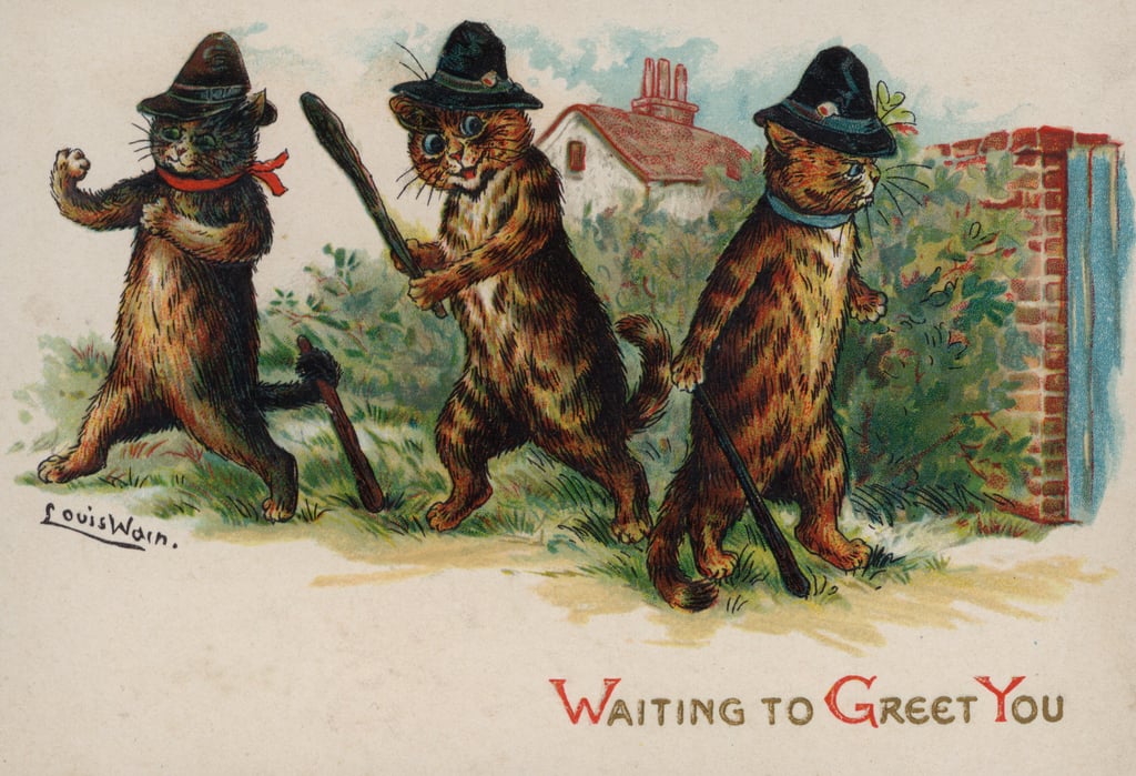 Louis-Wain-Three-cats-waiting-to-greet-you-Meister-Drucke-619028