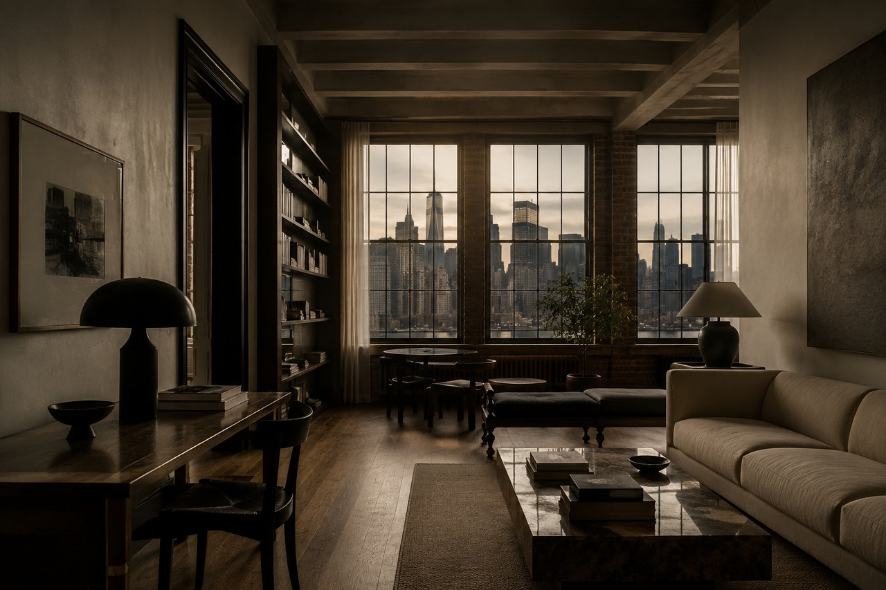 Downtown loft living room with city views