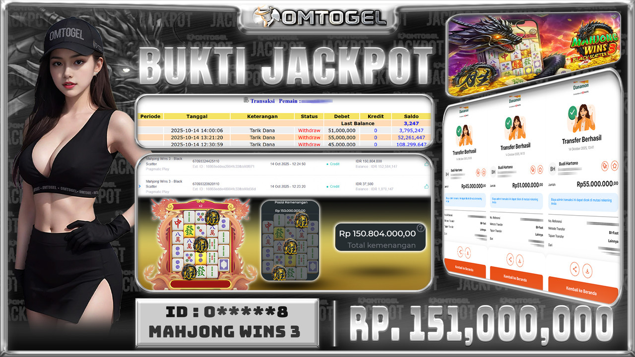 OMTOGEL JACKPOT PRAGMATIC PLAY MAHJONG WINS 3 - BLACK SCATTER 151 JUTA DI BAYAR LUNAS ,-