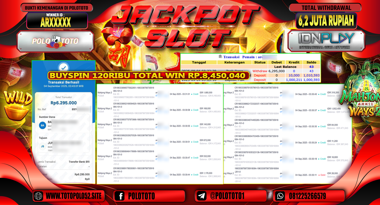 POLOTOTO JACKPOT SLOT MAHJONG WAYS 2 Rp.6.295.000,-