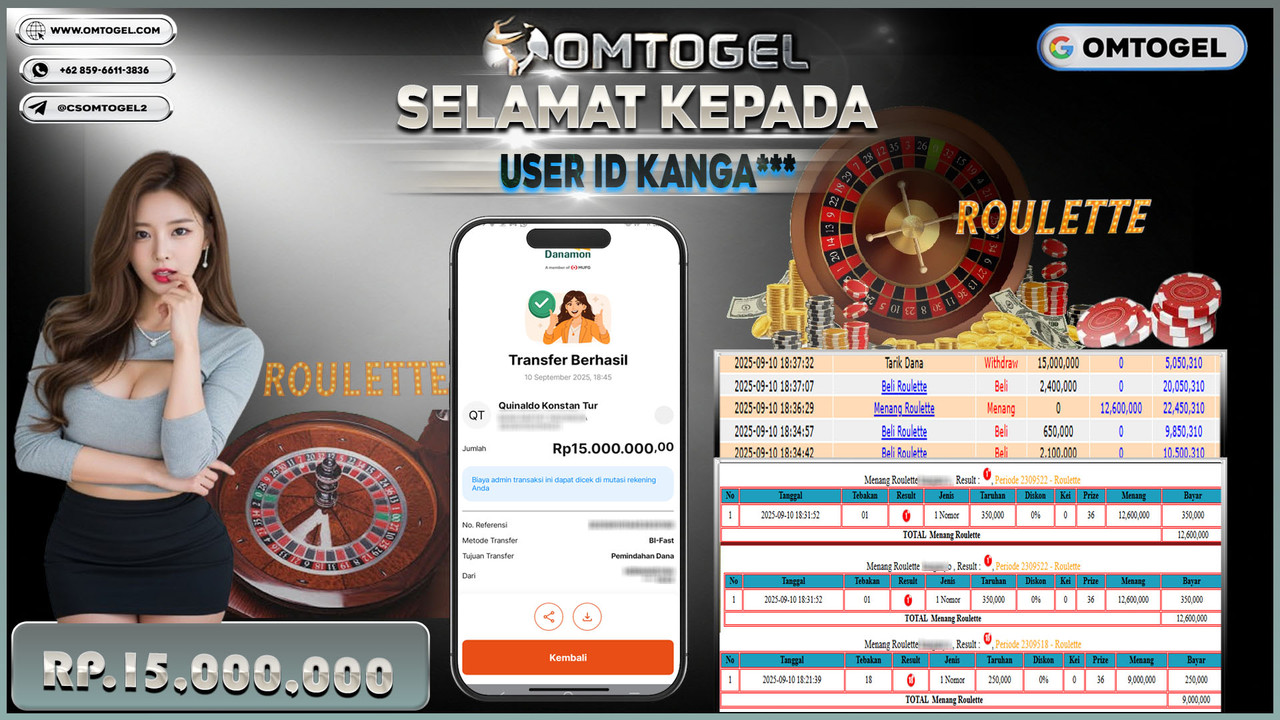 OMTOGEL JACKPOT LIVE GAMES ROULETTE 15 JUTA DI BAYAR LUNAS ,-