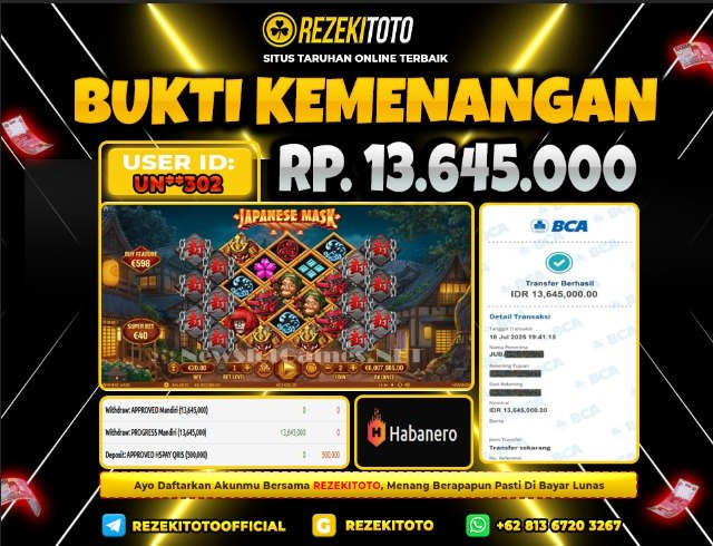 BUKTI KEMENANGAN 10 JULI 2025 JAPANESE MASK 13 JUTA 