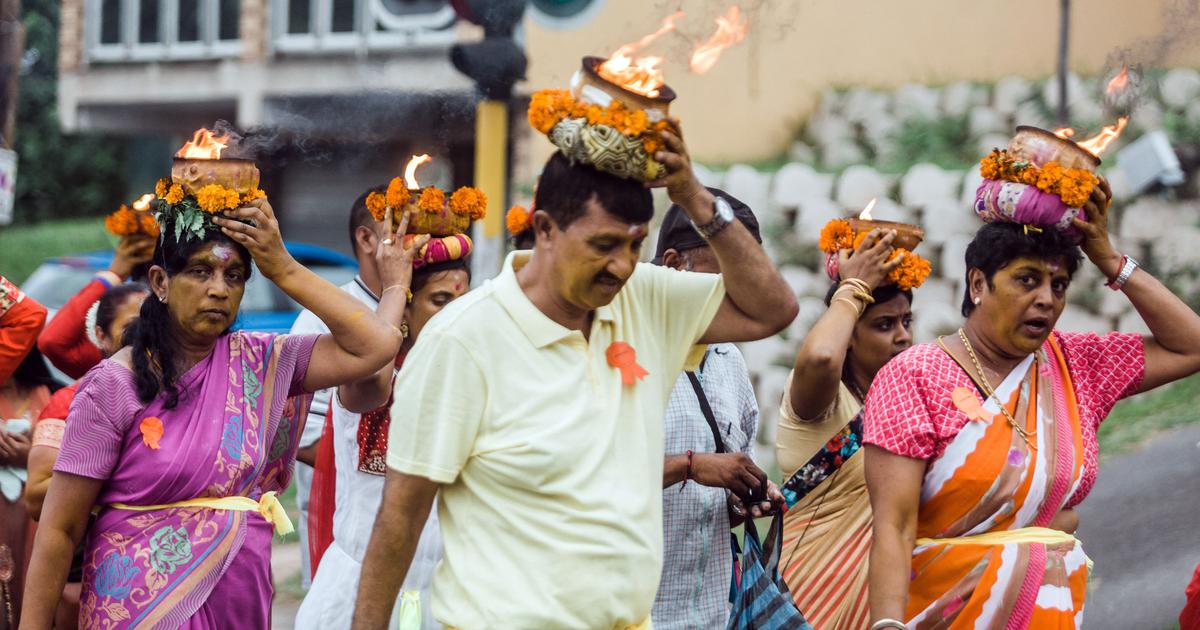 Hindu devotees gathered at a temple