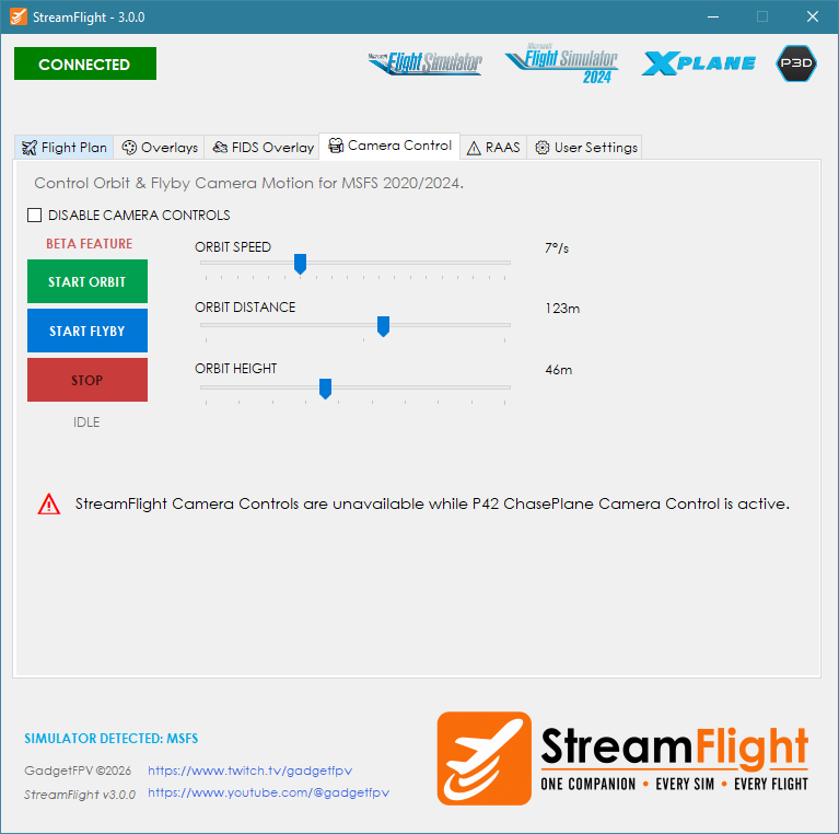Camera Controls Tab